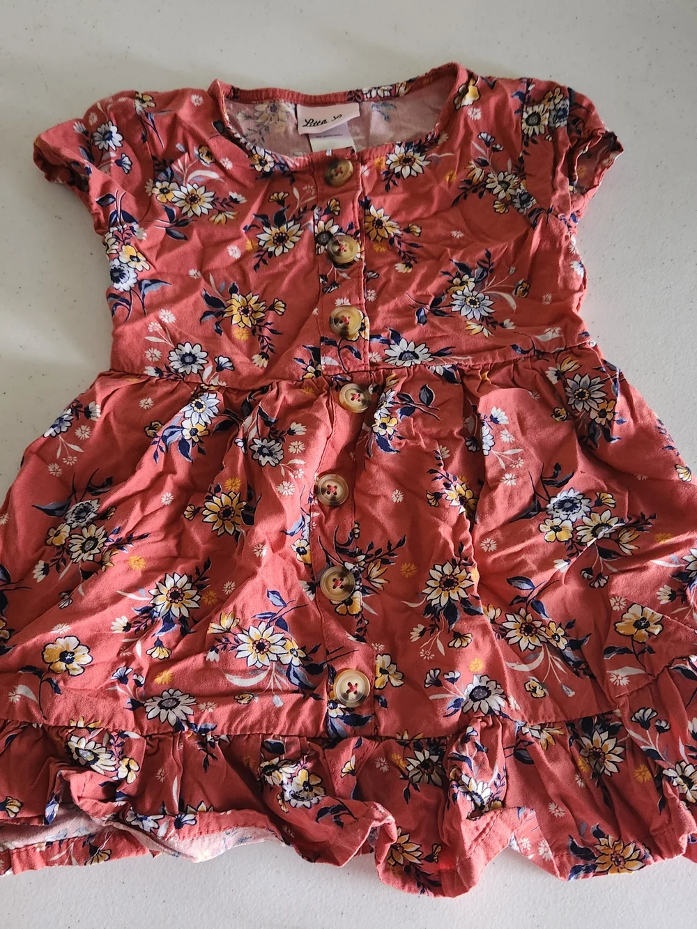 Little Lass Coral Floral Button-Down Casual Dress